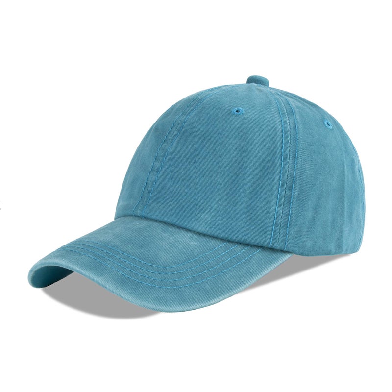 LANgZHEN Unisex Plain Washed cotton and Denim Baseball cap Adjustable Dad Hat(Aquamarine)